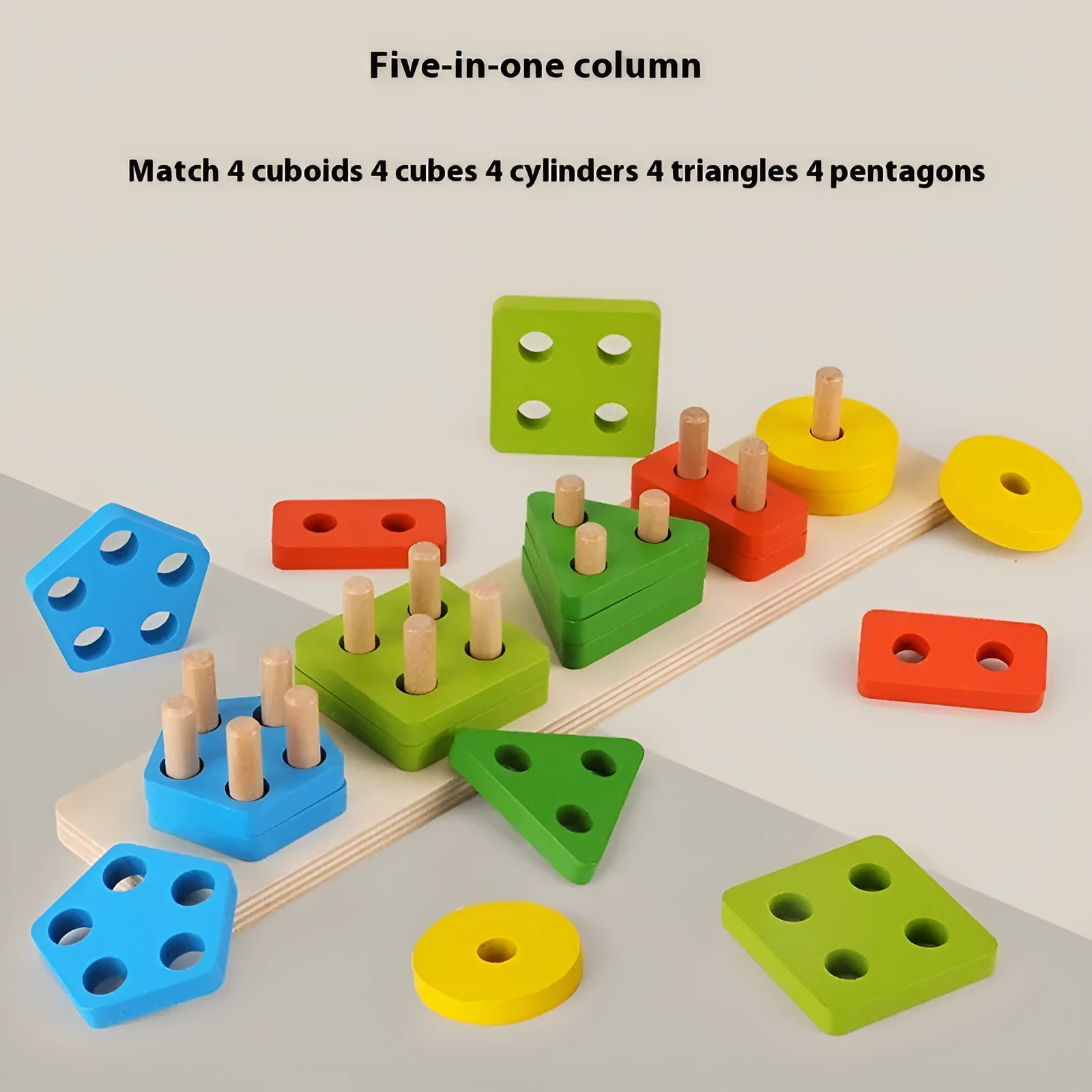Wooden geometric column building blocks toy in May Day set column colours with 27x7.5x8cm dimensions
