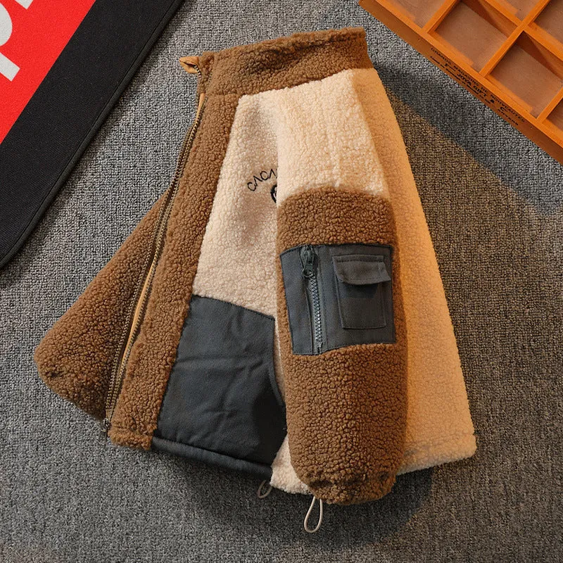 Kids contrast stitch polyester warm top in dark brown, suitable for height 90-150cm