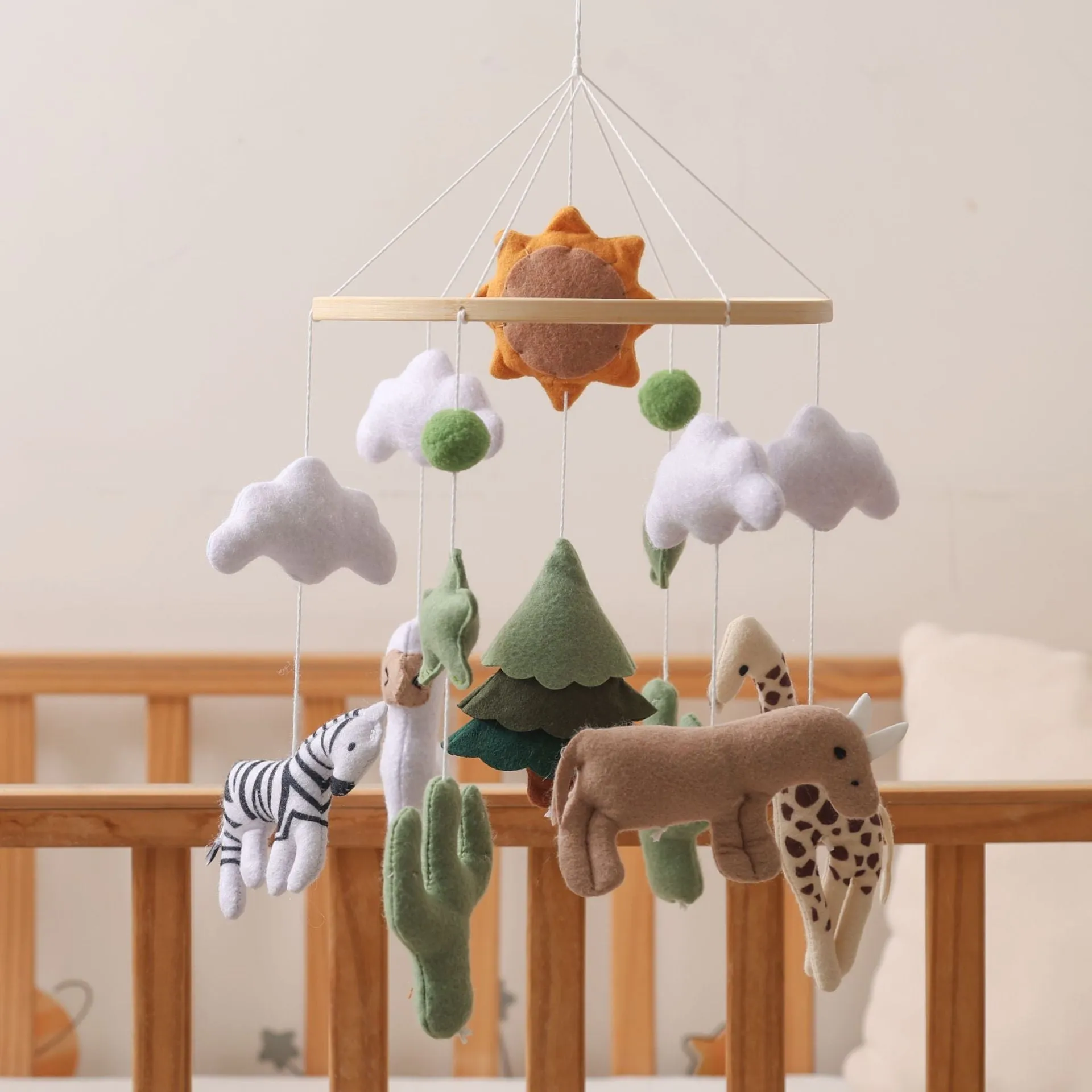 New Sun Forest World handmade wood and felt children's bed bell for baby vision training