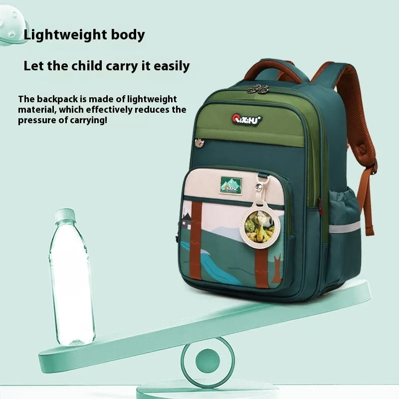 Lightweight large capacity primary school student schoolbag in light purple with beige