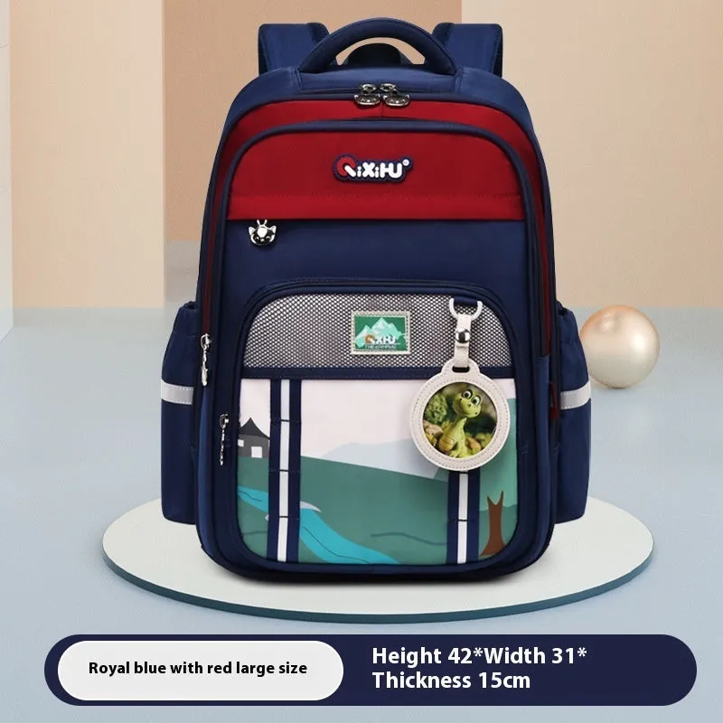 Lightweight large capacity primary school student schoolbag in light purple with beige