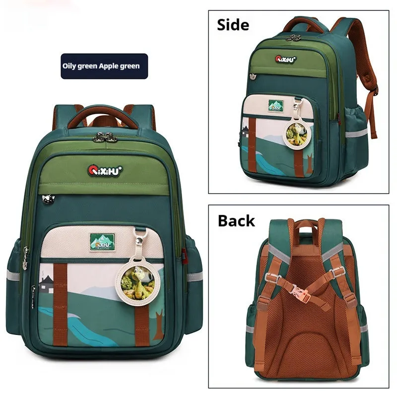 Lightweight large capacity primary school student schoolbag in light purple with beige