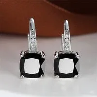 Geometric round ear hook earrings with square zircon inlay in electroplated copper construction