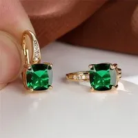 Geometric round ear hook earrings with square zircon inlay in electroplated copper construction