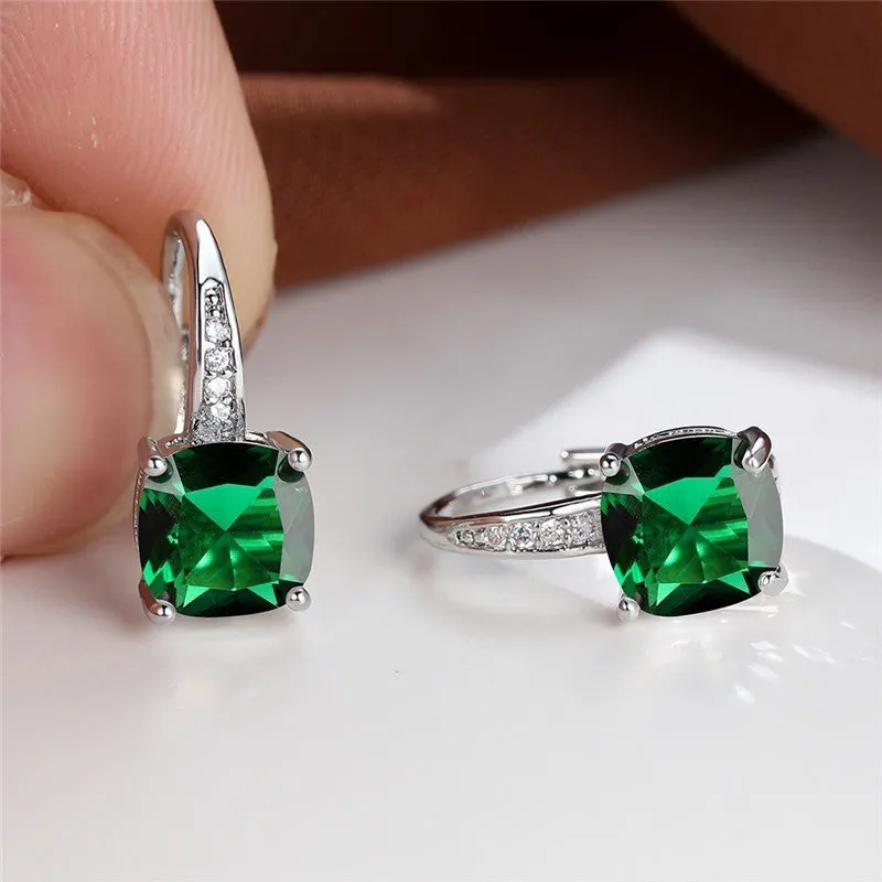 Geometric round ear hook earrings with square zircon inlay in electroplated copper construction