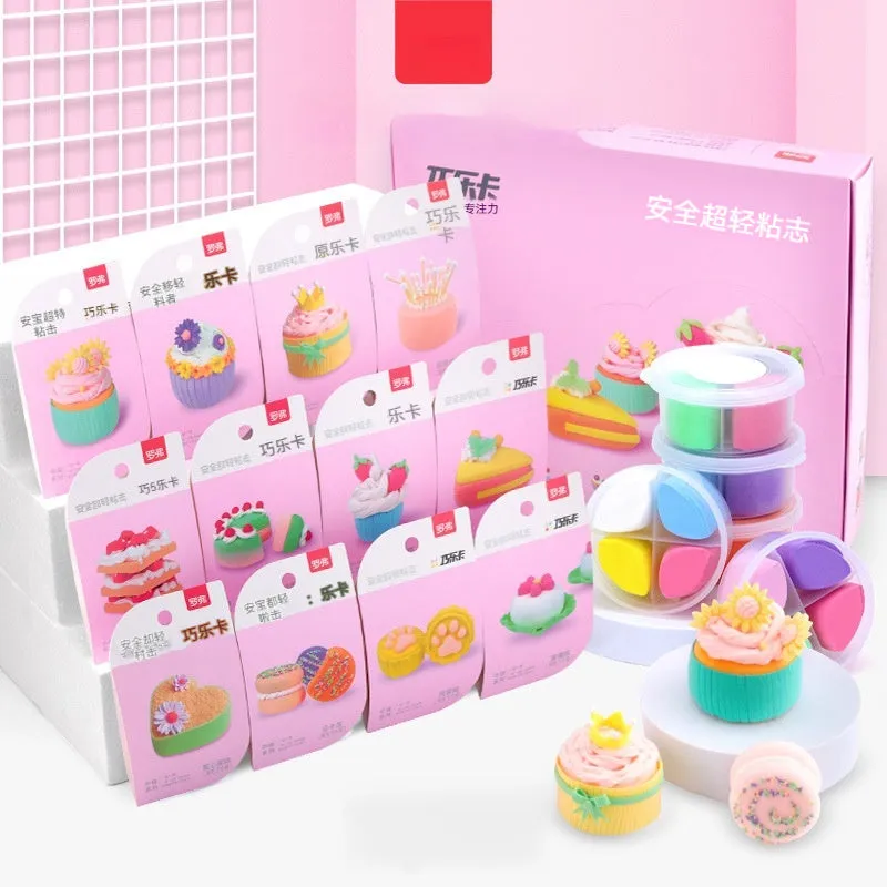 Ultra-light clay children's handmade plasticene set with 18 theme boxes in a colour box, featuring dessert house and animal themes