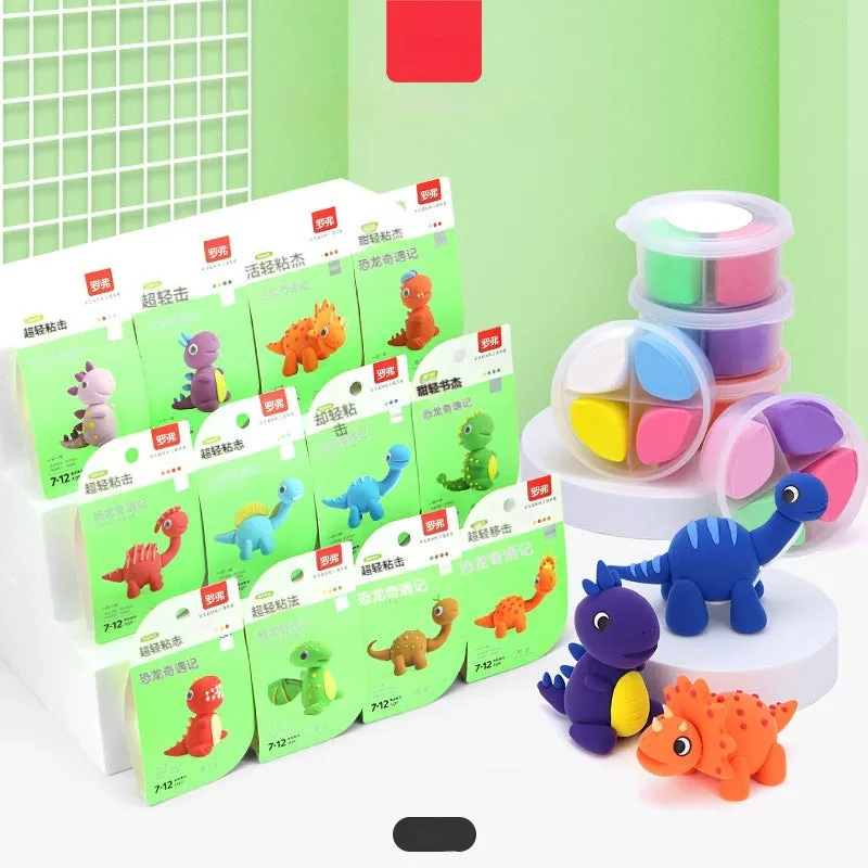 Ultra-light clay children's handmade plasticene set with 18 theme boxes in a colour box, featuring dessert house and animal themes