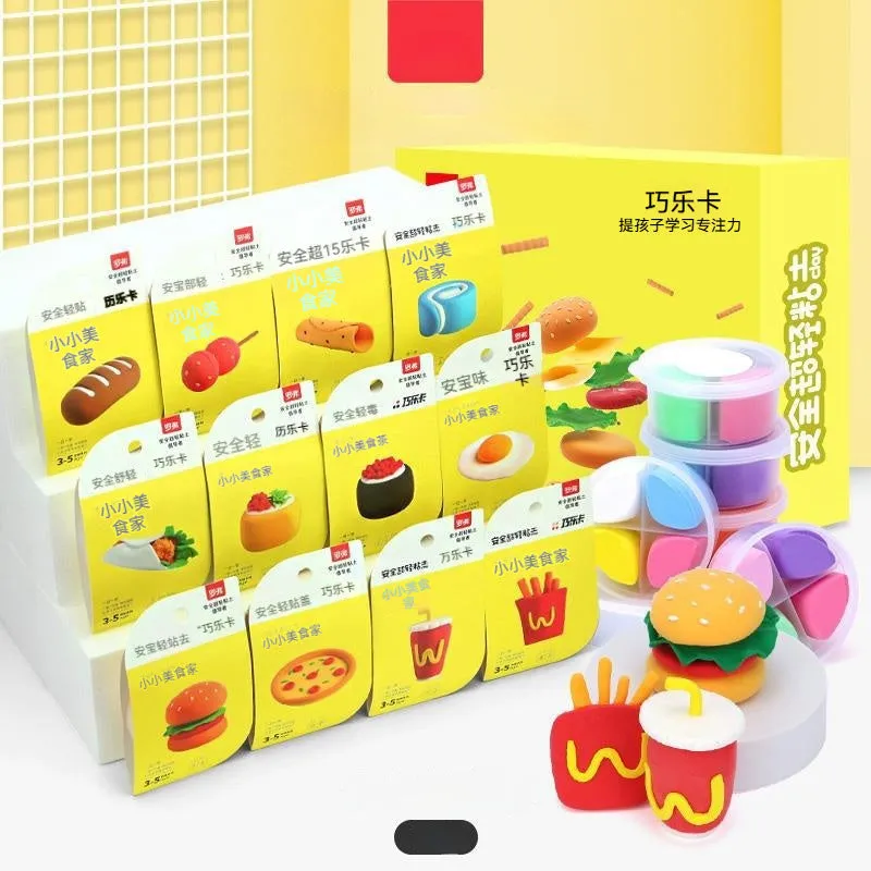 Ultra-light clay children's handmade plasticene set with 18 theme boxes in a colour box, featuring dessert house and animal themes