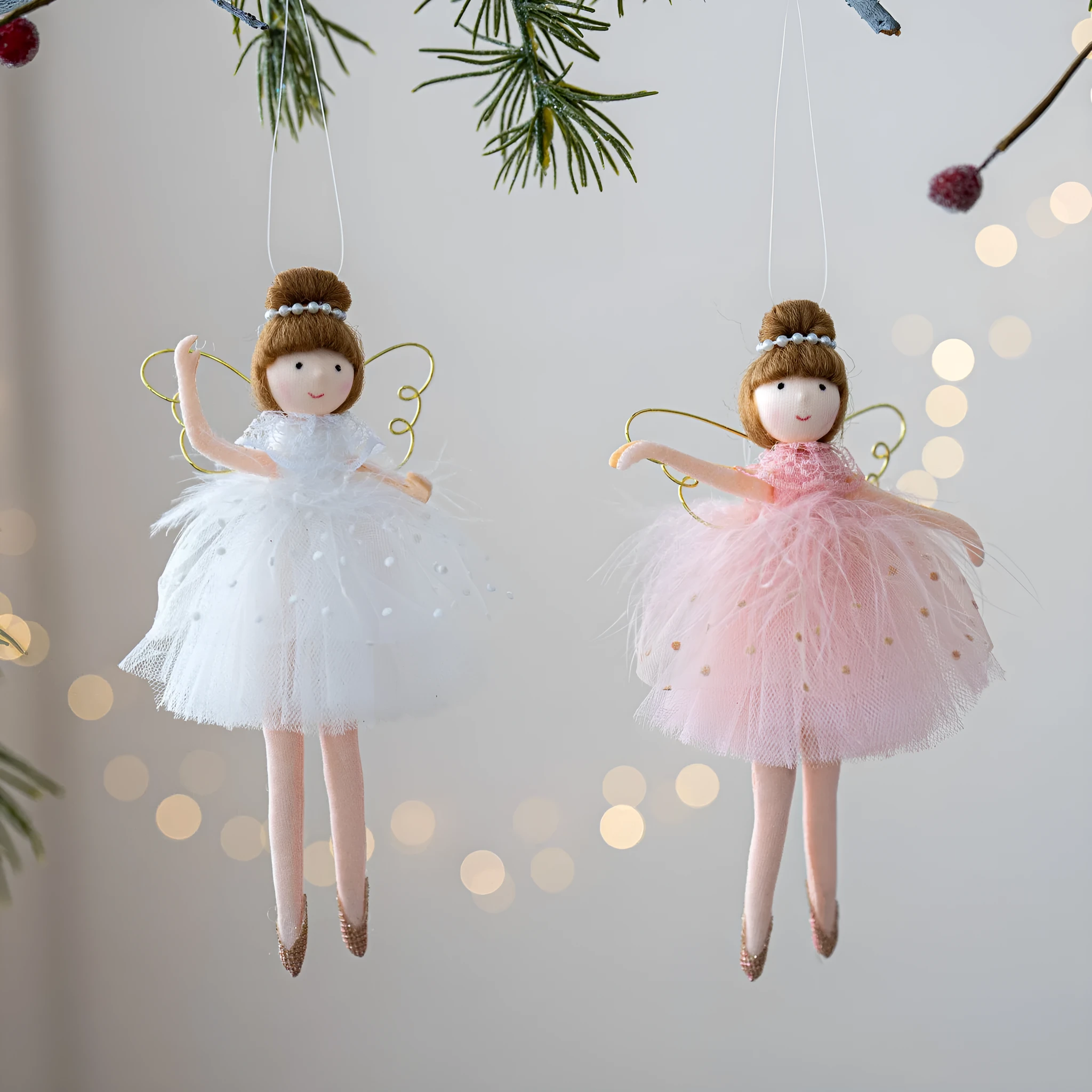 Pink and white cloth ballet girl angel plush doll pendant ornament with modern simplicity design