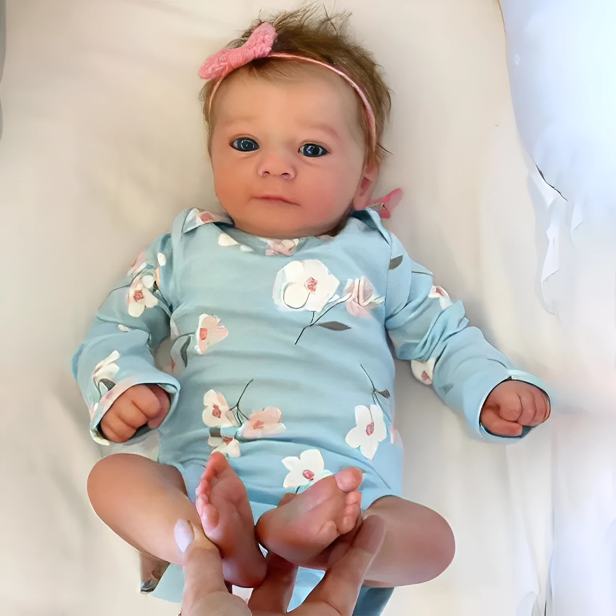 48cm soft rubber simulation baby doll in blue floral clothing with bottle and pacifier accessories