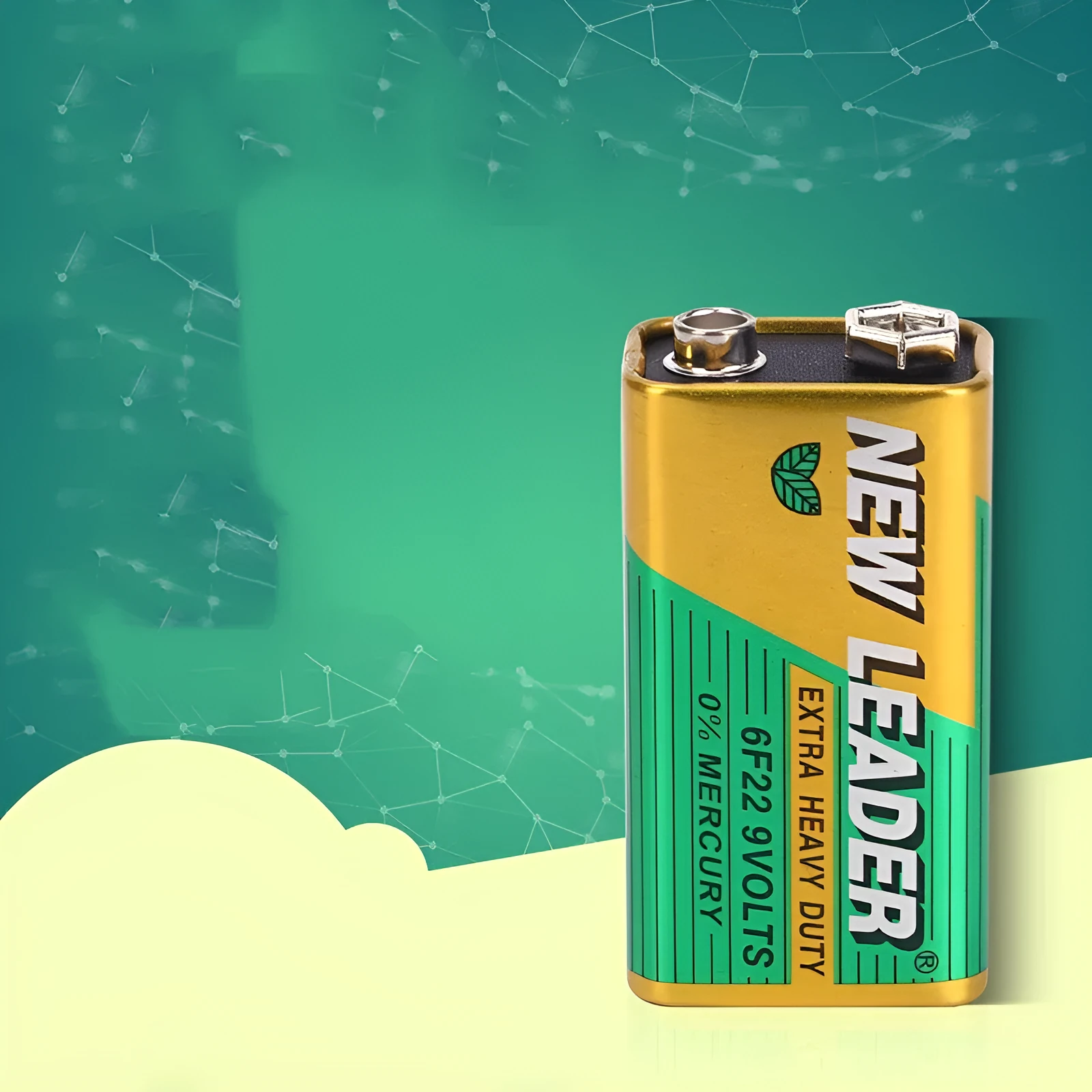Xinlida 9V rectangular alkaline block battery with snap connectors, model 6F22.