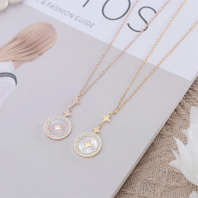 Gold titanium steel necklace with a six-pointed star pendant on an O-ring chain.