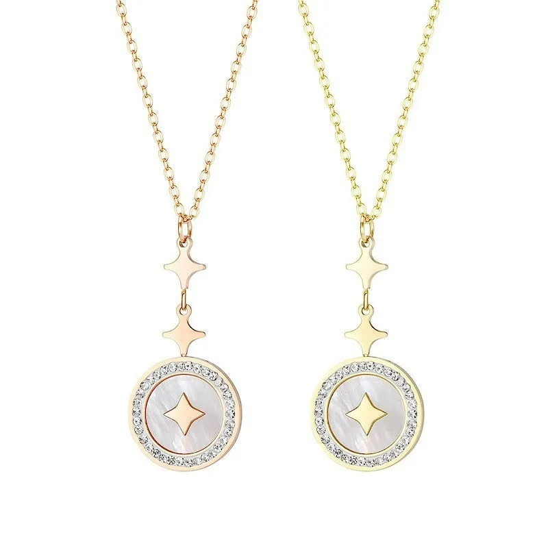 Gold titanium steel necklace with a six-pointed star pendant on an O-ring chain.