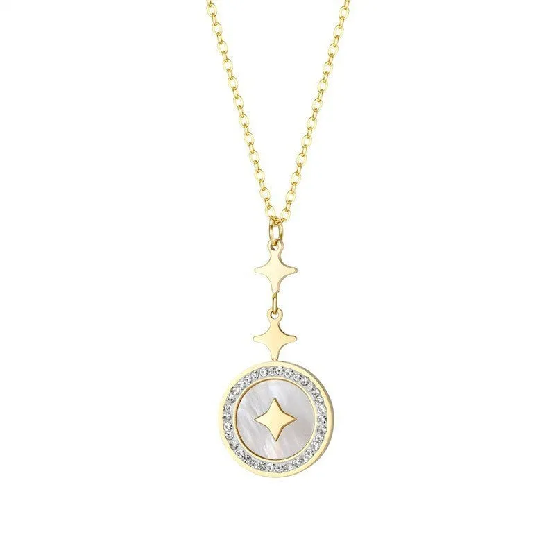 Gold titanium steel necklace with a six-pointed star pendant on an O-ring chain.