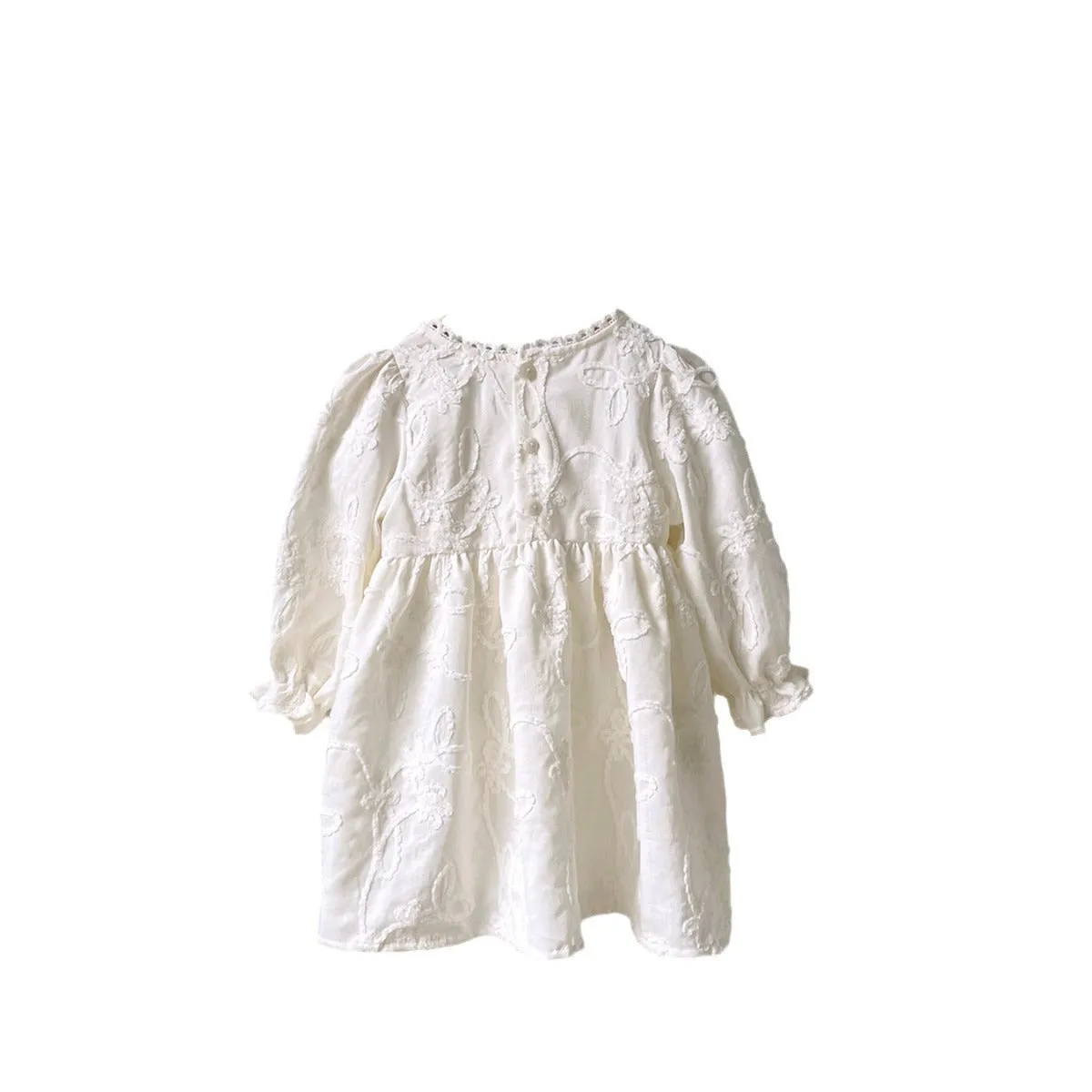 Girl infant stereo lace princess dress in beige, full-length view, suitable for heights up to 100cm