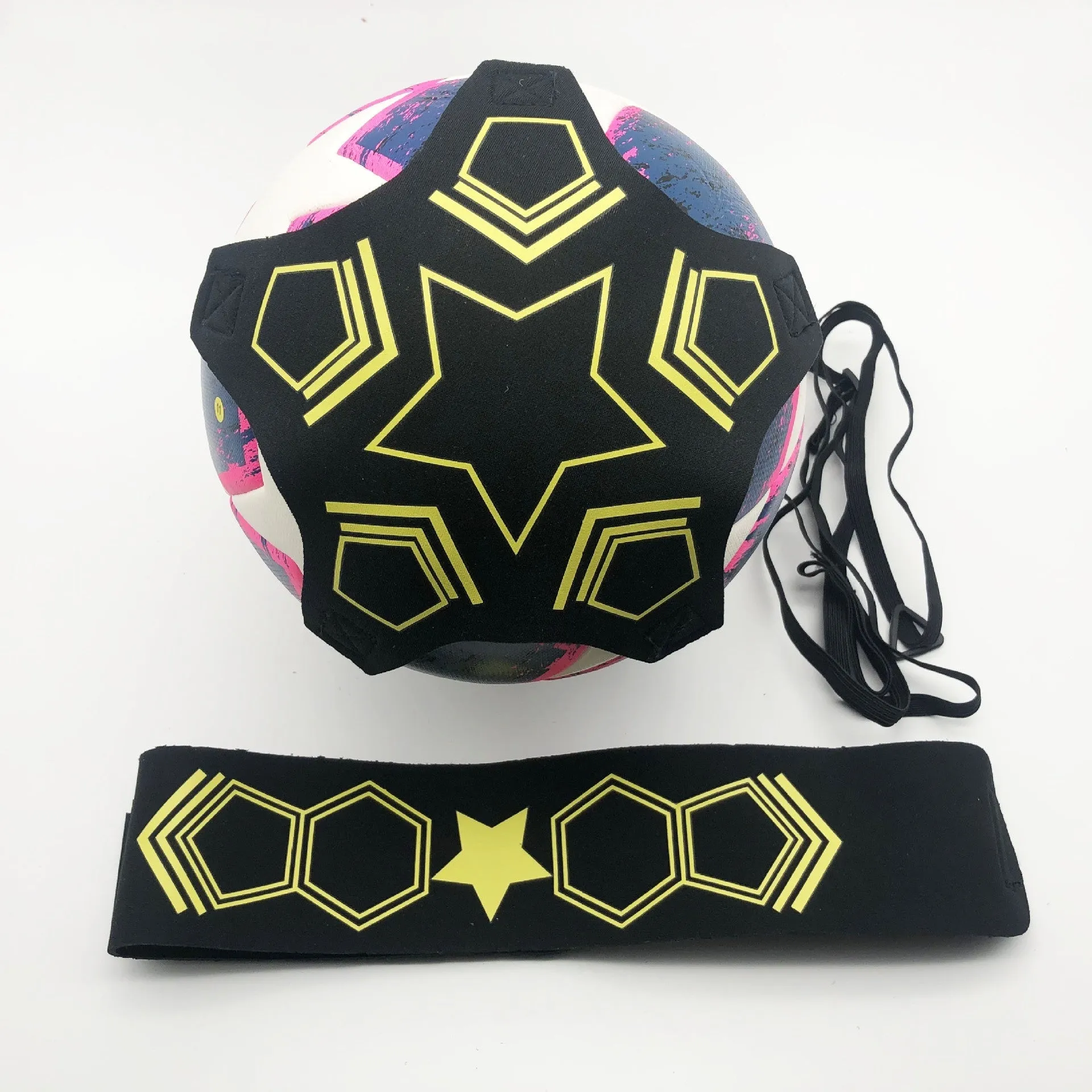Elastic ball control training aid in classic yellow line terms design for football and volleyball