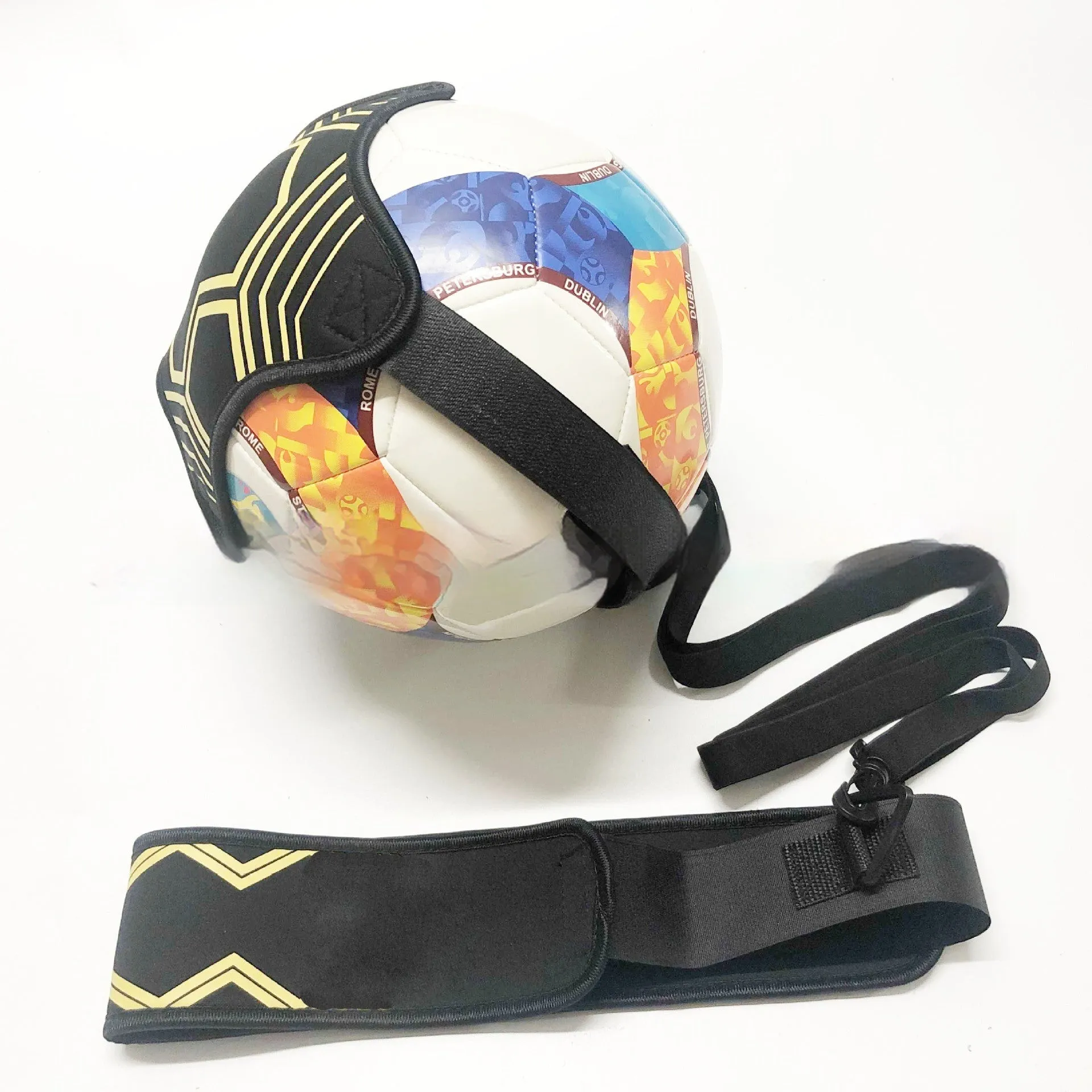Elastic ball control training aid in classic yellow line terms design for football and volleyball