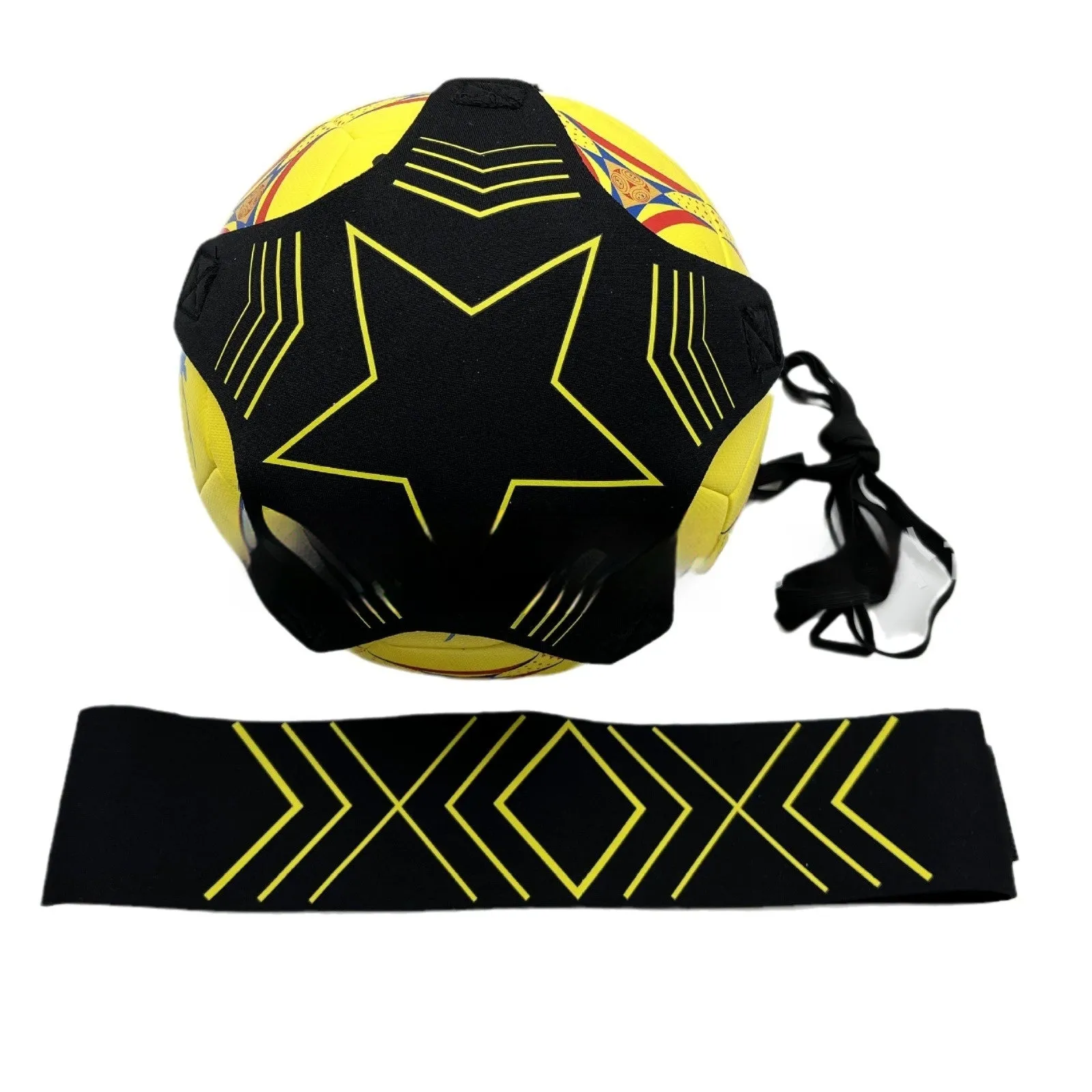 Elastic ball control training aid in classic yellow line terms design for football and volleyball