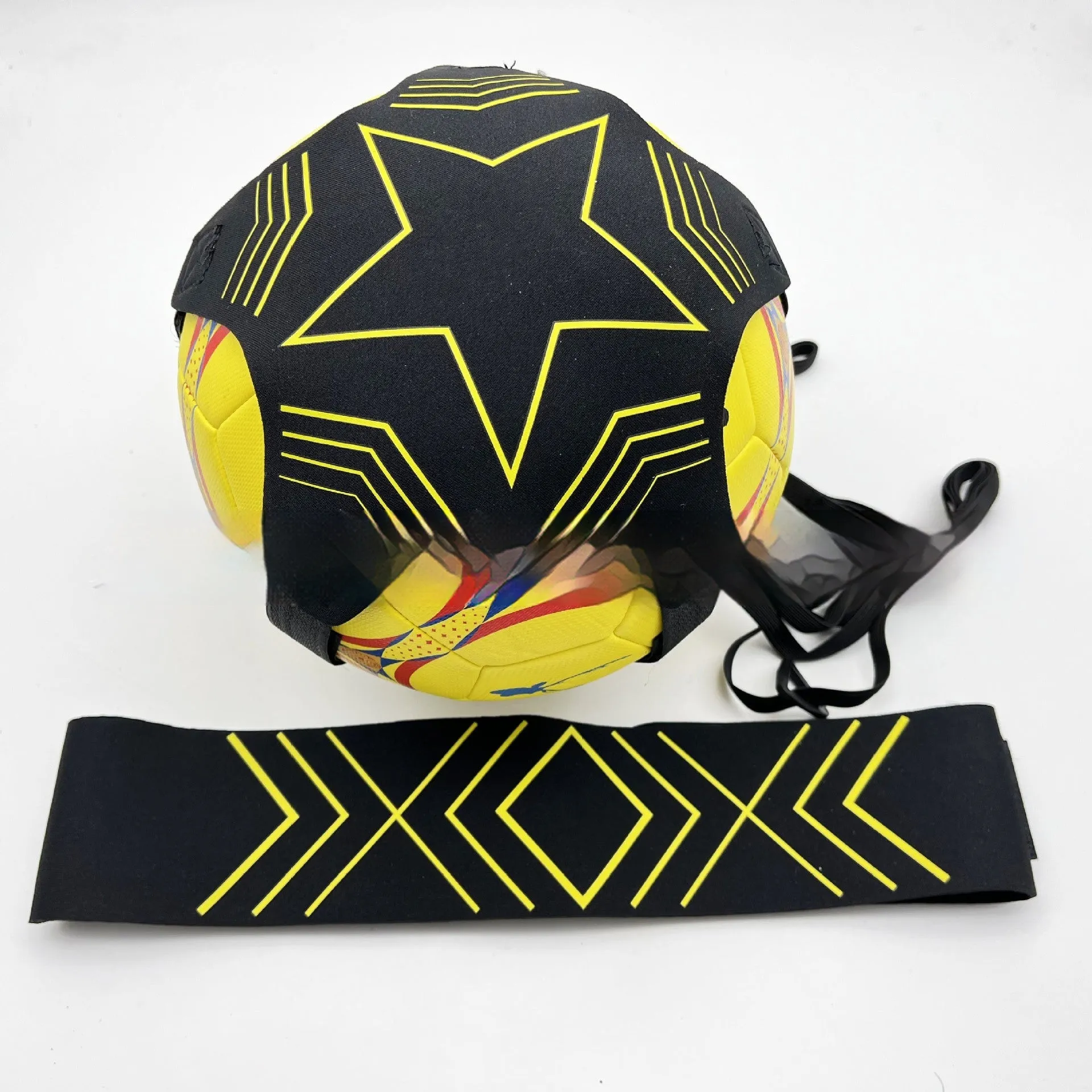 Elastic ball control training aid in classic yellow line terms design for football and volleyball