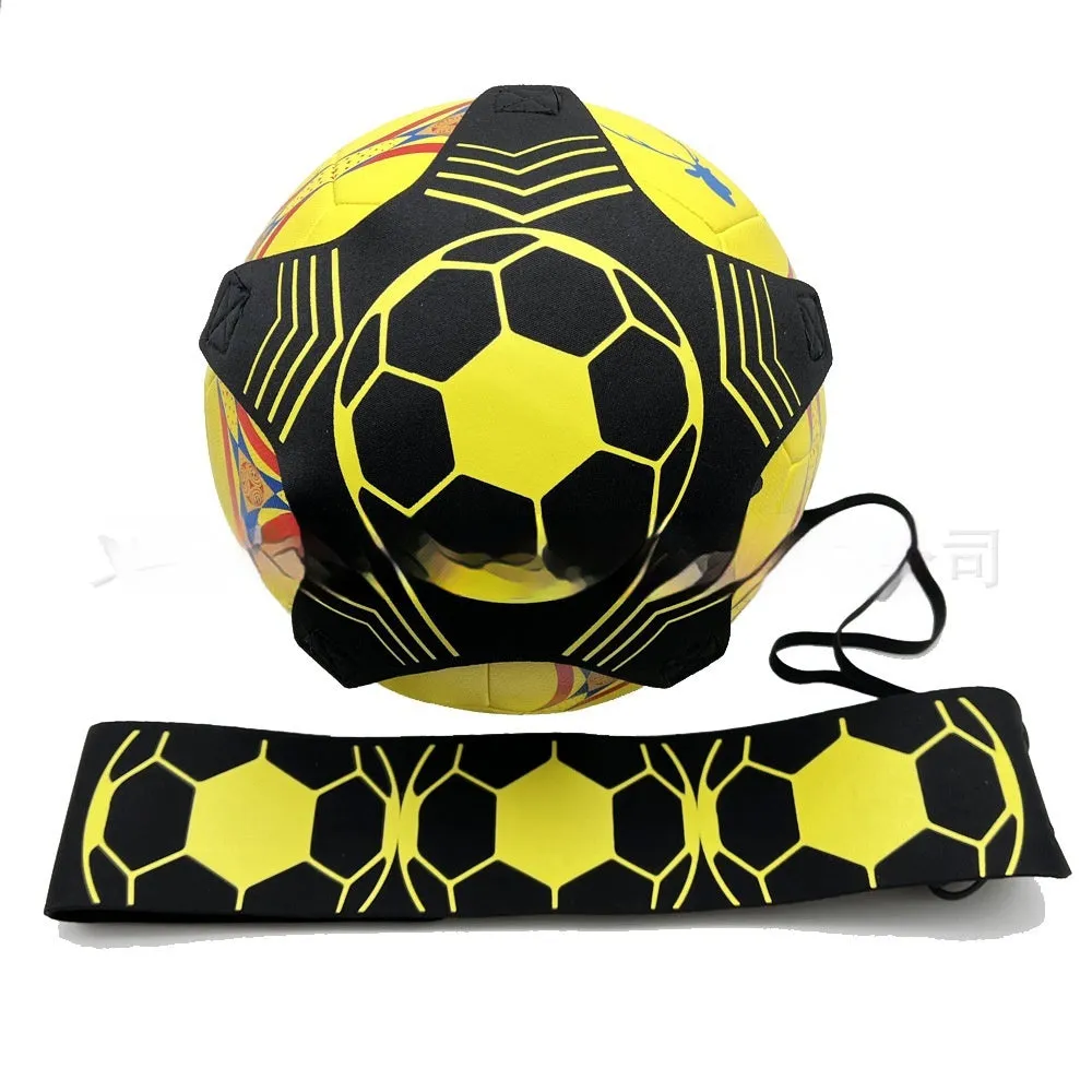 Elastic ball control training aid in classic yellow line terms design for football and volleyball