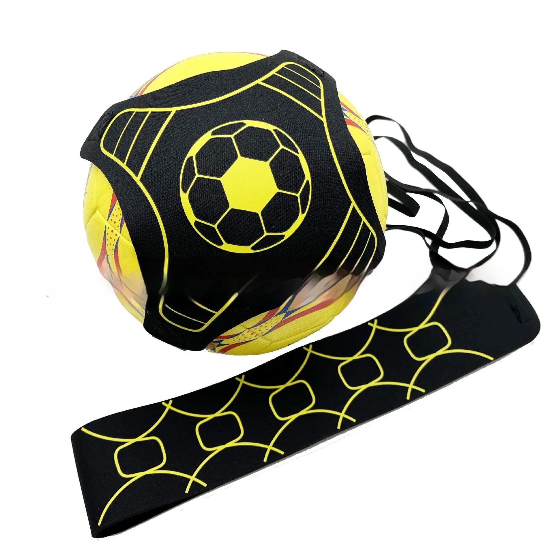 Elastic ball control training aid in classic yellow line terms design for football and volleyball