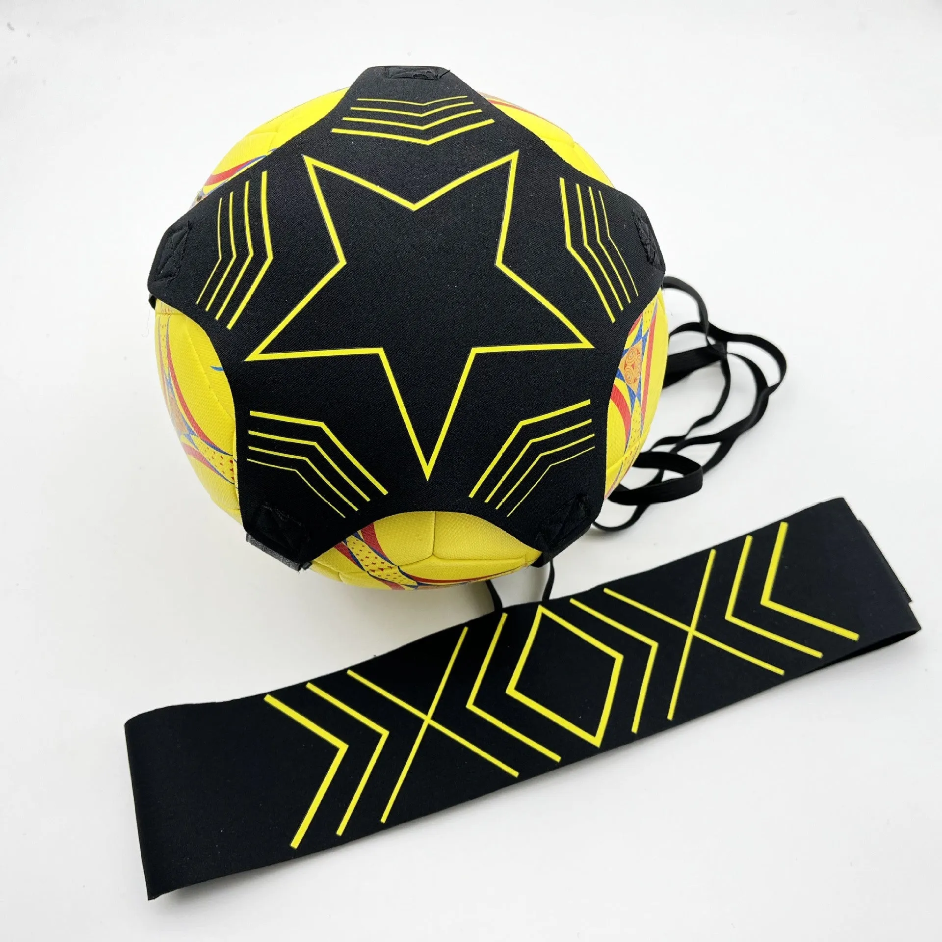 Elastic ball control training aid in classic yellow line terms design for football and volleyball