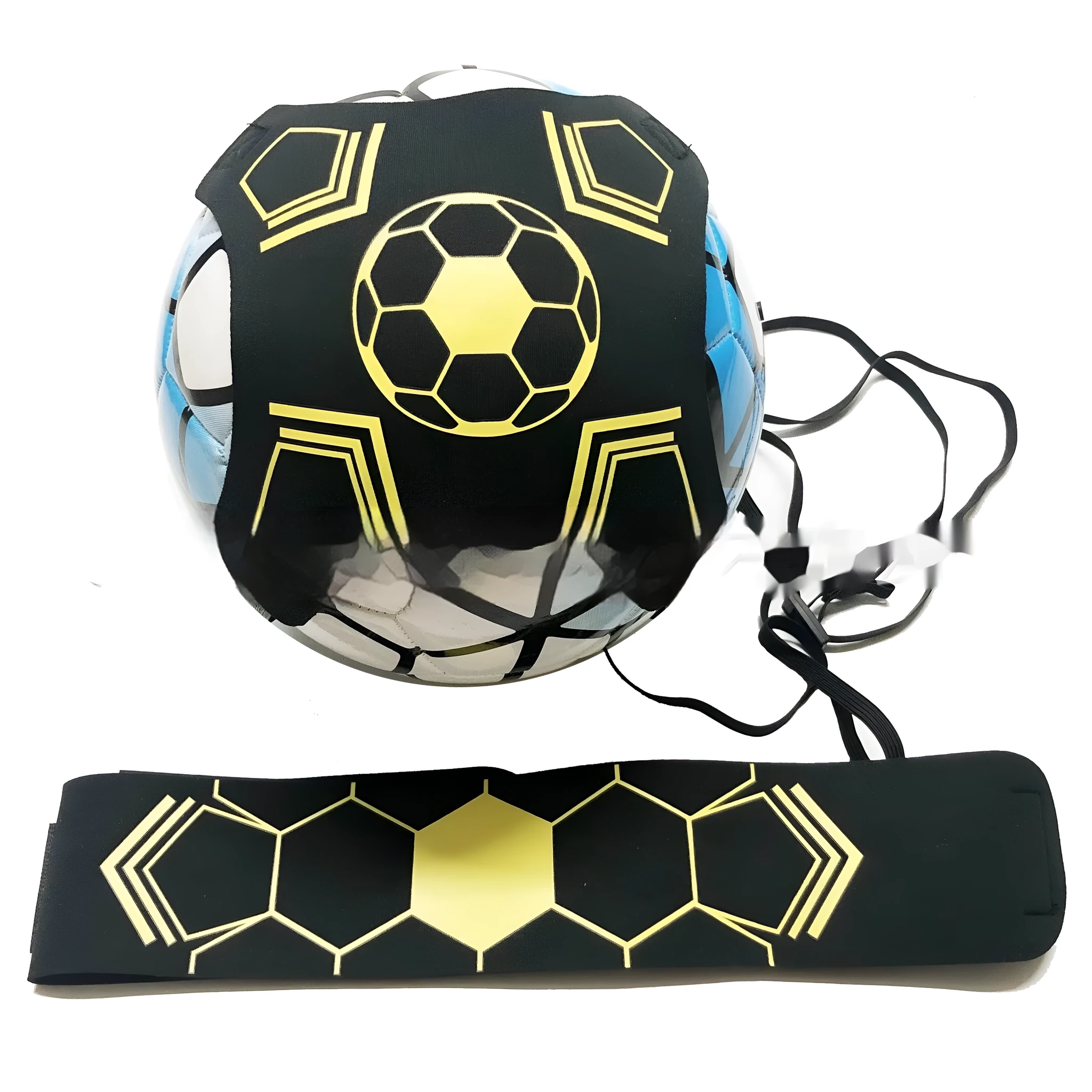 Elastic ball control training aid in classic yellow line terms design for football and volleyball
