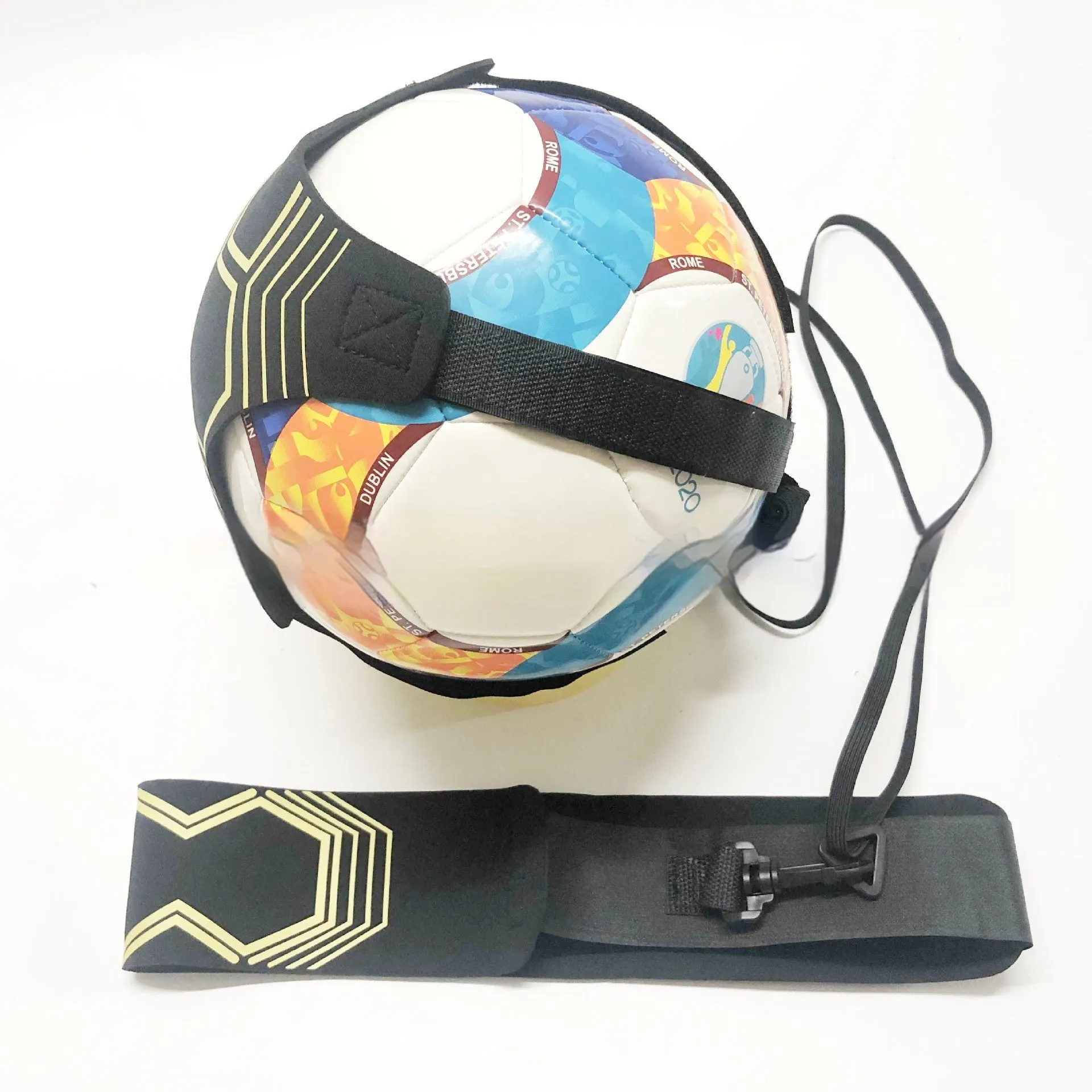 Elastic ball control training aid in classic yellow line terms design for football and volleyball