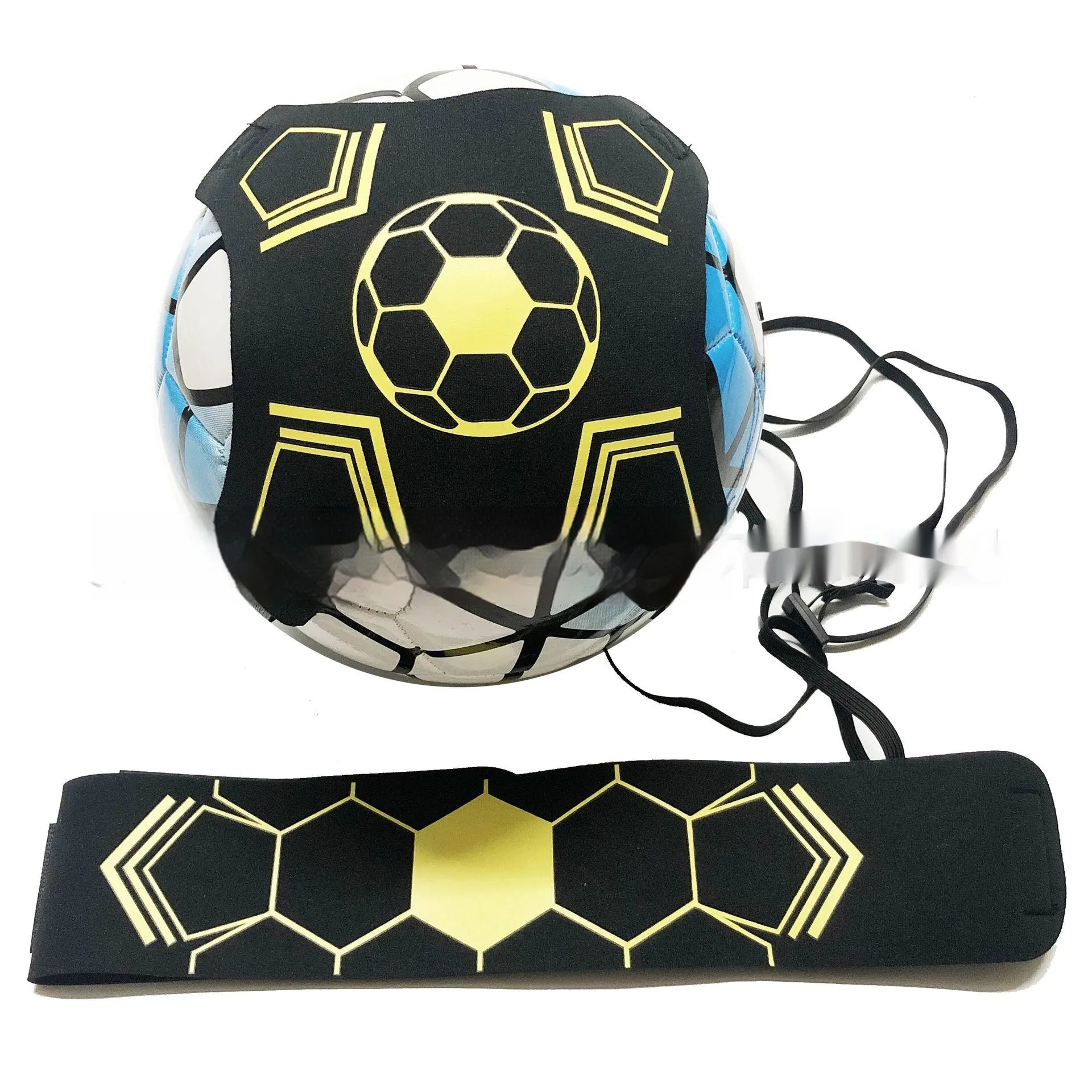Elastic ball control training aid in classic yellow line terms design for football and volleyball