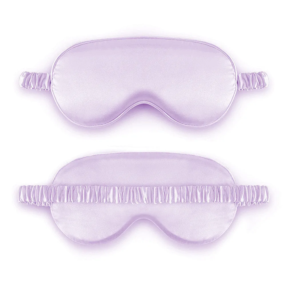 Rayon satin sleep mask in various colours showing double-sided silk-like fabric and elastic strap.