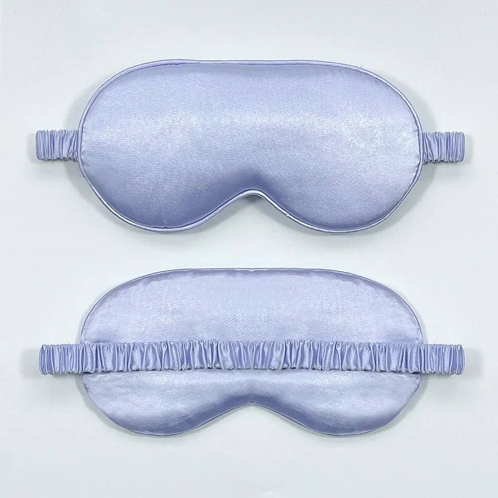 Rayon satin sleep mask in various colours showing double-sided silk-like fabric and elastic strap.