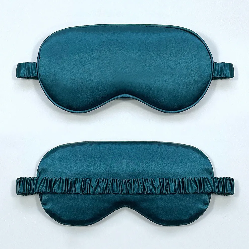 Rayon satin sleep mask in various colours showing double-sided silk-like fabric and elastic strap.