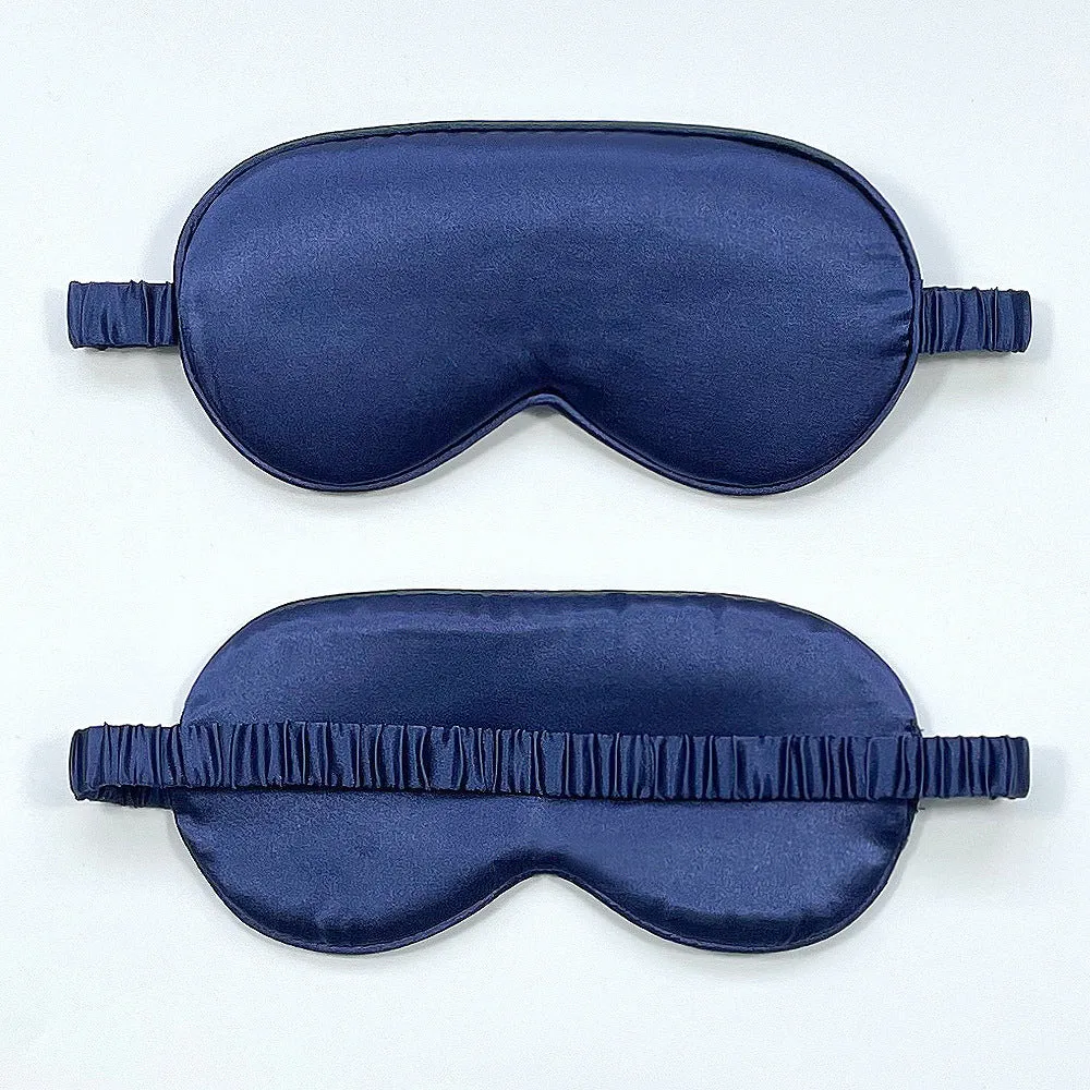 Rayon satin sleep mask in various colours showing double-sided silk-like fabric and elastic strap.