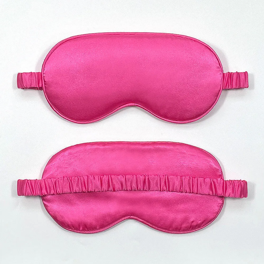 Rayon satin sleep mask in various colours showing double-sided silk-like fabric and elastic strap.