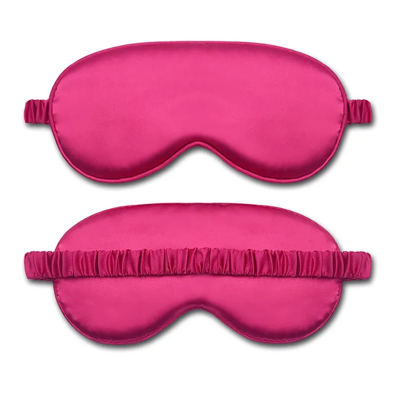 Rayon satin sleep mask in various colours showing double-sided silk-like fabric and elastic strap.