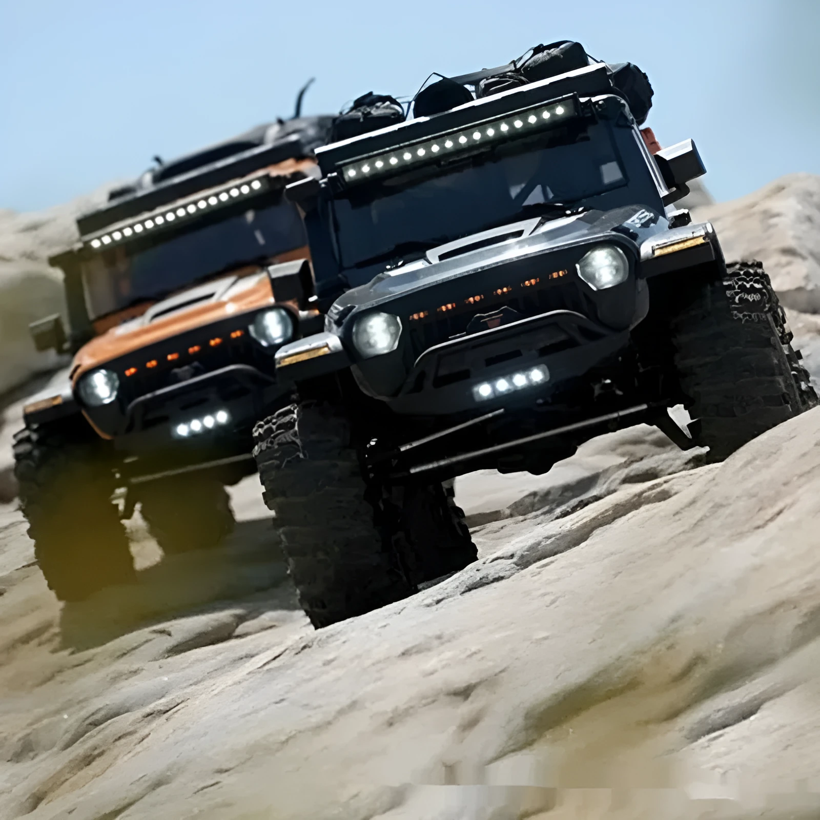 Plastic Big Leopard remote control electric rock crawler with four-wheel drive in Gun Gray colour on dirt surface