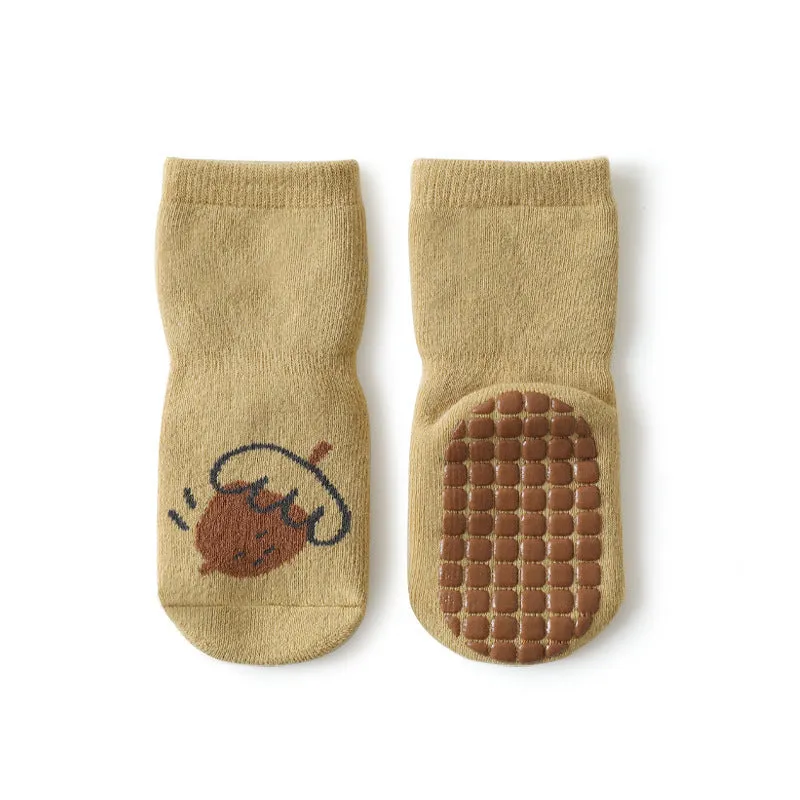 New baby floor loose leg cute cartoon toddler socks in apricot white fox colour, cotton thickening design for autumn winter