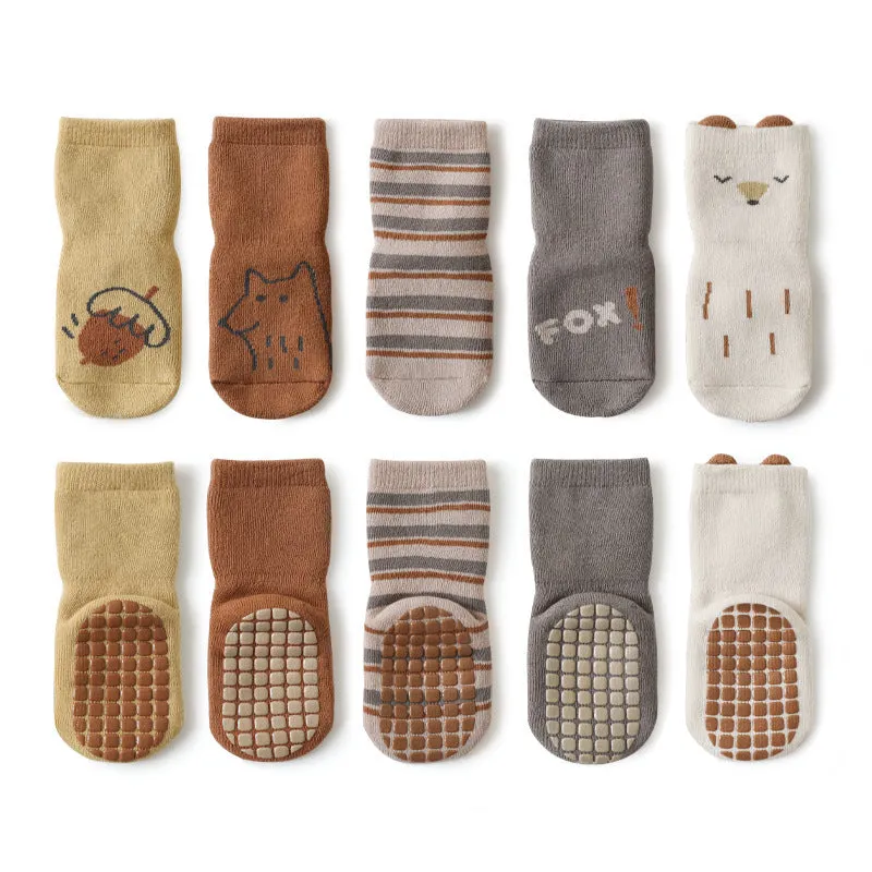 New baby floor loose leg cute cartoon toddler socks in apricot white fox colour, cotton thickening design for autumn winter