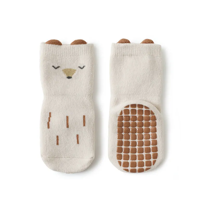 New baby floor loose leg cute cartoon toddler socks in apricot white fox colour, cotton thickening design for autumn winter