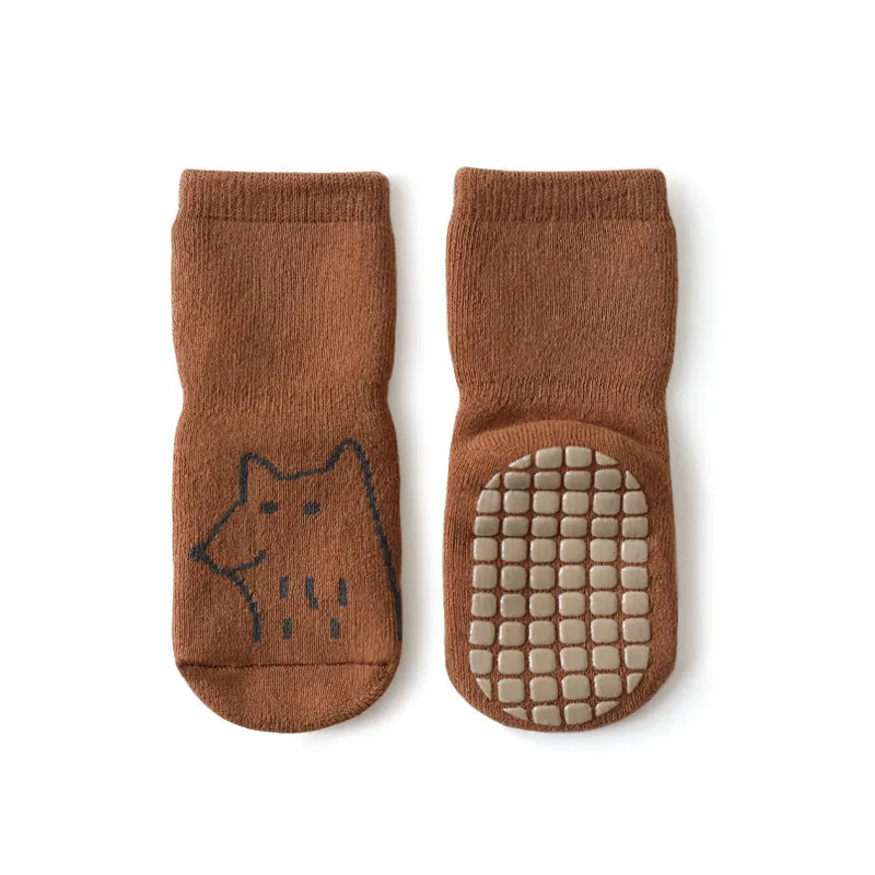 New baby floor loose leg cute cartoon toddler socks in apricot white fox colour, cotton thickening design for autumn winter