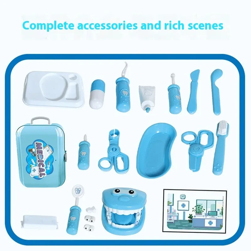 Sky blue plastic toy backpack storage box two-in-one children play house doctor toy for kids aged 4-6