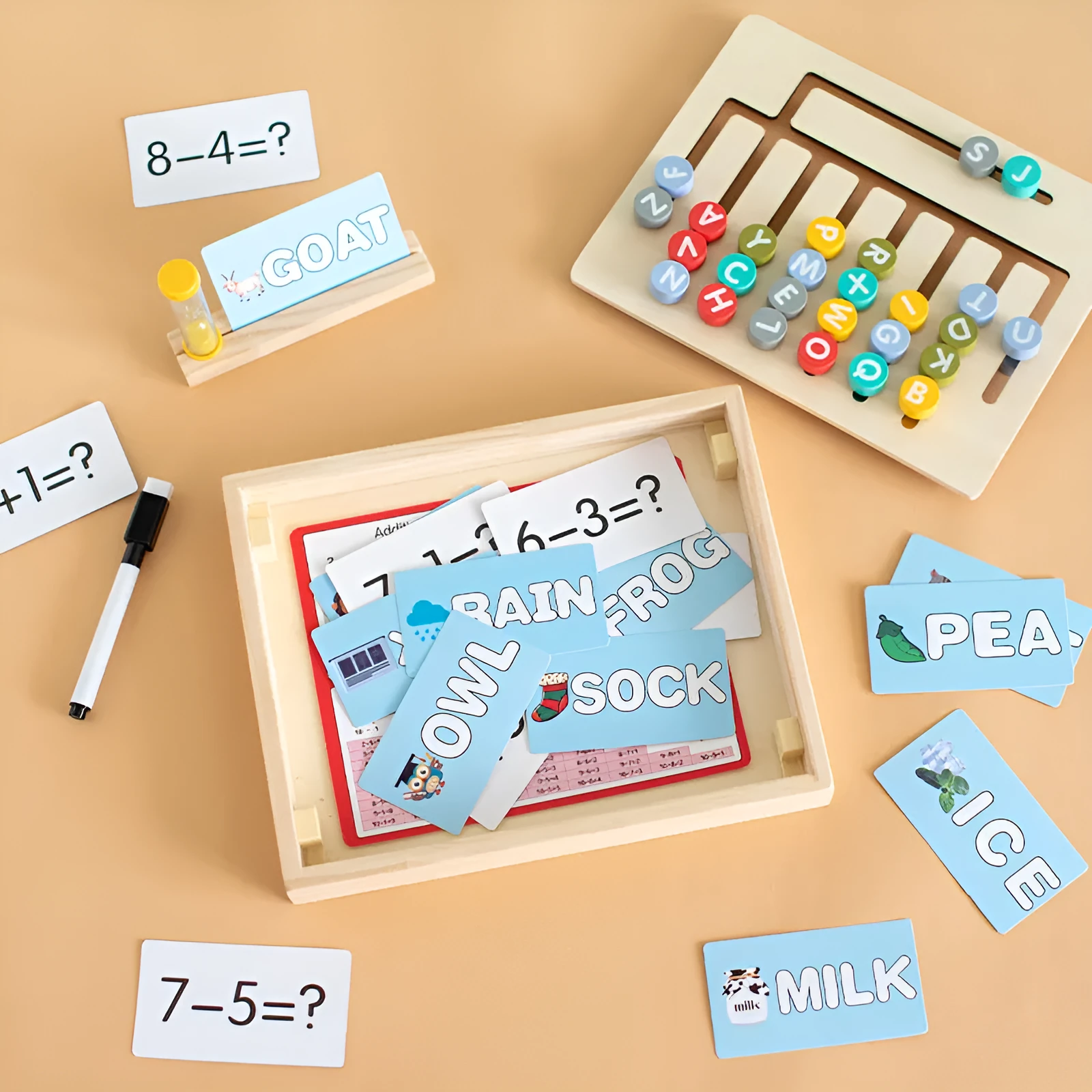 Montessori children's wooden walking digital toy in wood colour for early childhood education