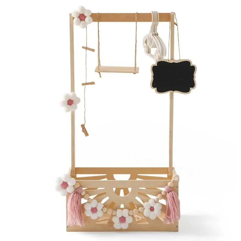 Children tassel flowers storage basket in pink flowers colour, density plate construction, modern simplicity style for clothing and toys