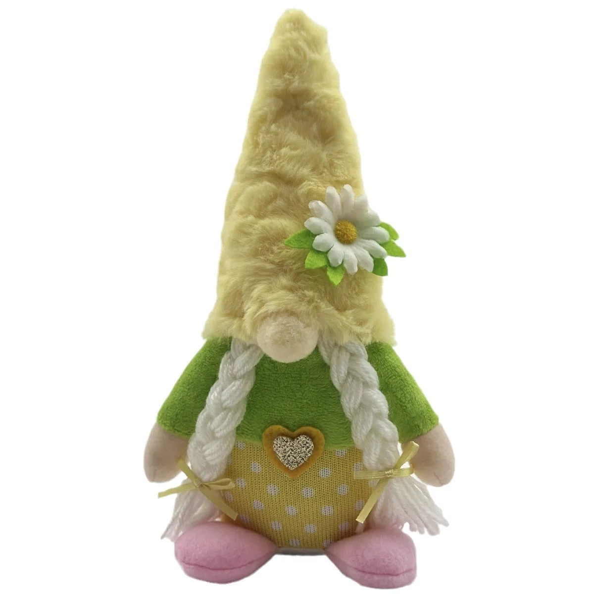 Faceless Rudolf doll ornament in cloth with yellow hooded style for spring home window decoration