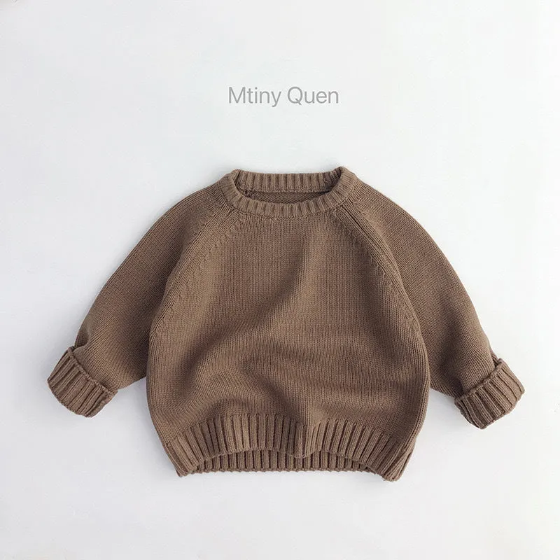 Baby retro pullover knitwear top in brown with long sleeves, suitable for autumn and winter, Korean style