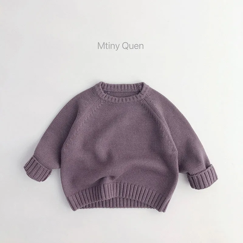 Baby retro pullover knitwear top in brown with long sleeves, suitable for autumn and winter, Korean style