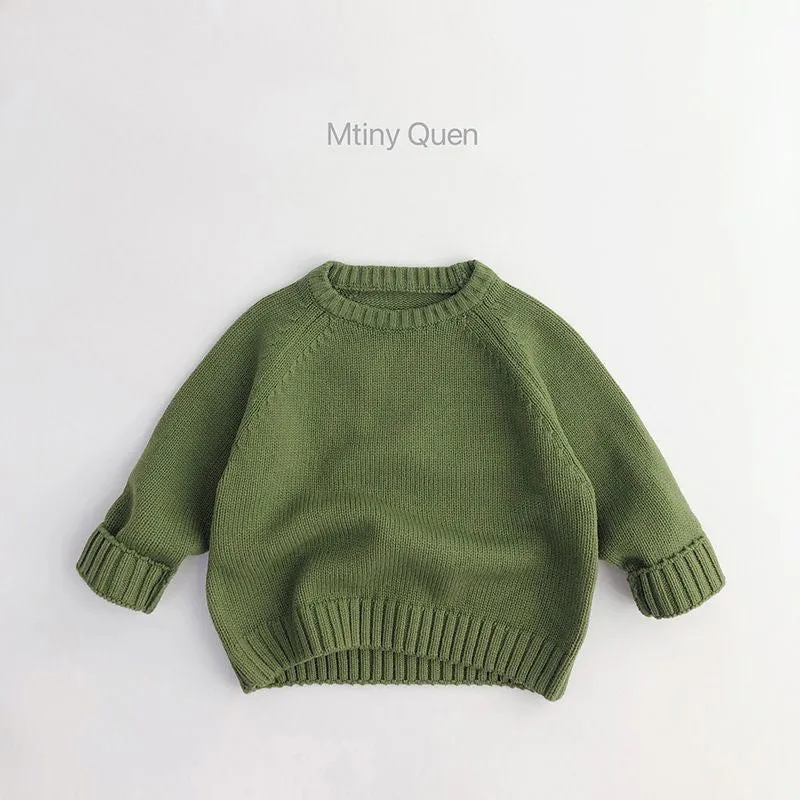 Baby retro pullover knitwear top in brown with long sleeves, suitable for autumn and winter, Korean style