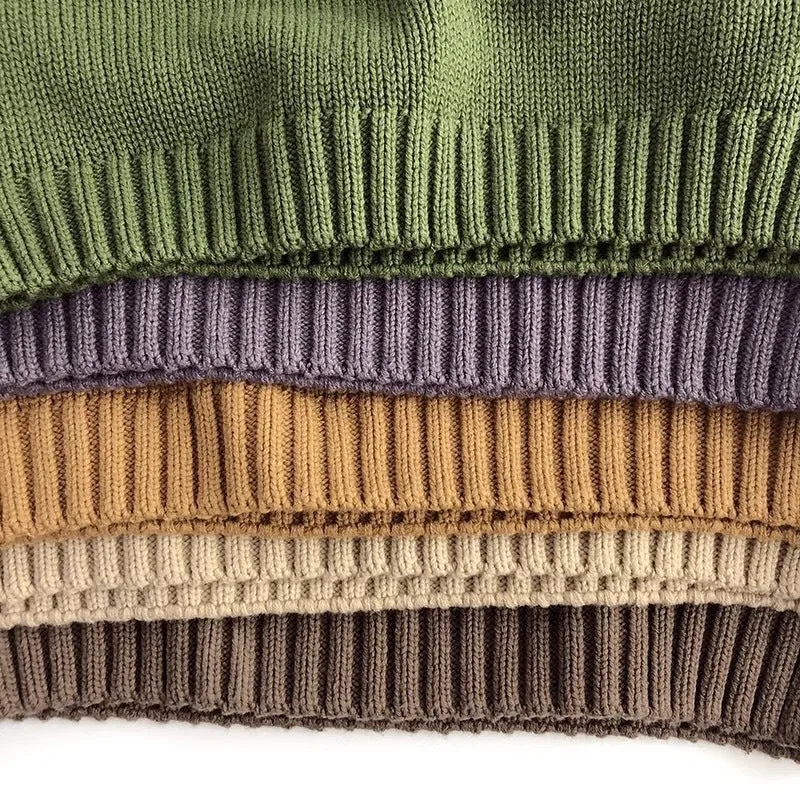 Baby retro pullover knitwear top in brown with long sleeves, suitable for autumn and winter, Korean style