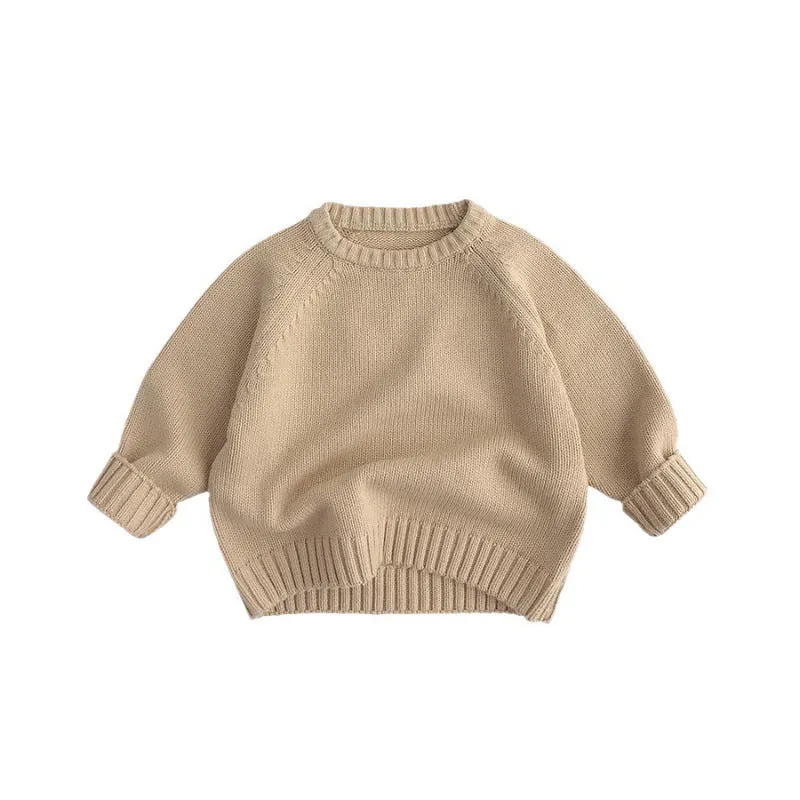 Baby retro pullover knitwear top in brown with long sleeves, suitable for autumn and winter, Korean style
