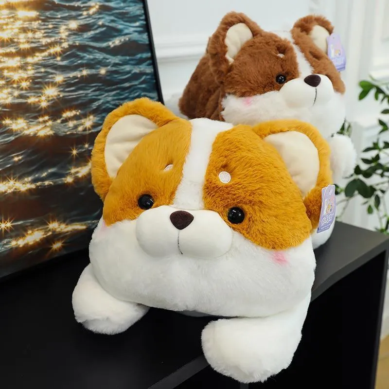 Corgi doll plush toy in gray, ultra soft short plush, 30cm height, creative car cushion